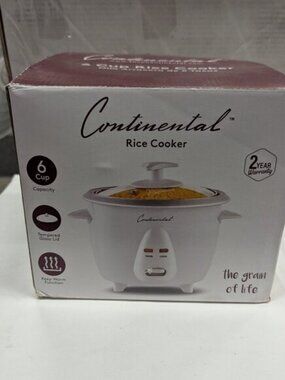 Continental Electric Rice Cooker | 6-Cup, Keep Warm, Glass Lid